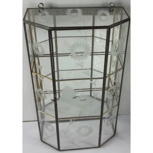 Vintage Glass Brass Faceted Curio Cabinet Mirrored Etched Flowers 9.25"W x 16"T   263708360108